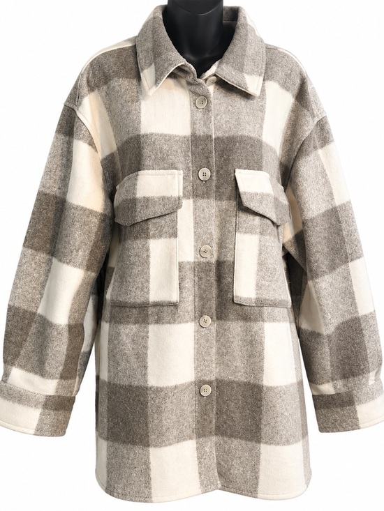 H&M Jackets & Blazers - H&M Oversized Plaid Shacket (shirt-jacket hybrid) feat relaxed fit  beige xxl
